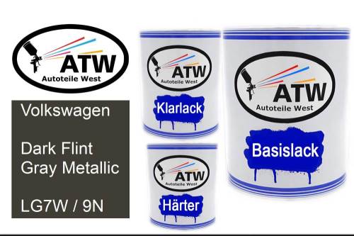 Volkswagen, Dark Flint Gray Metallic, LG7W / 9N: 1L Lackdose + 1L Klarlack + 500ml Härter - Set, von ATW Autoteile West.